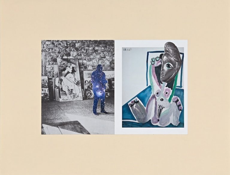 RE: HISTORY-AFFINITIES (PICASSO, DAN), 2015 paper (periodicals) collage on paper 18 x 23 in. collage